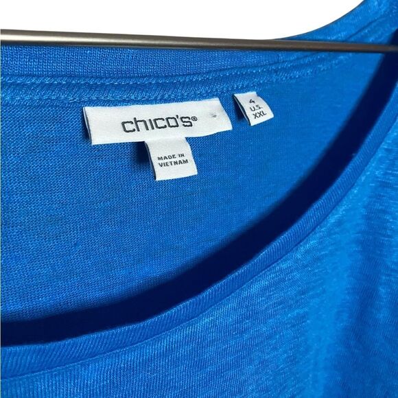 NEW Chico's Linen Puff Balloon Sleeve Blouse Lightweight Bright Blue 4/XXL - Picture 4 of 6